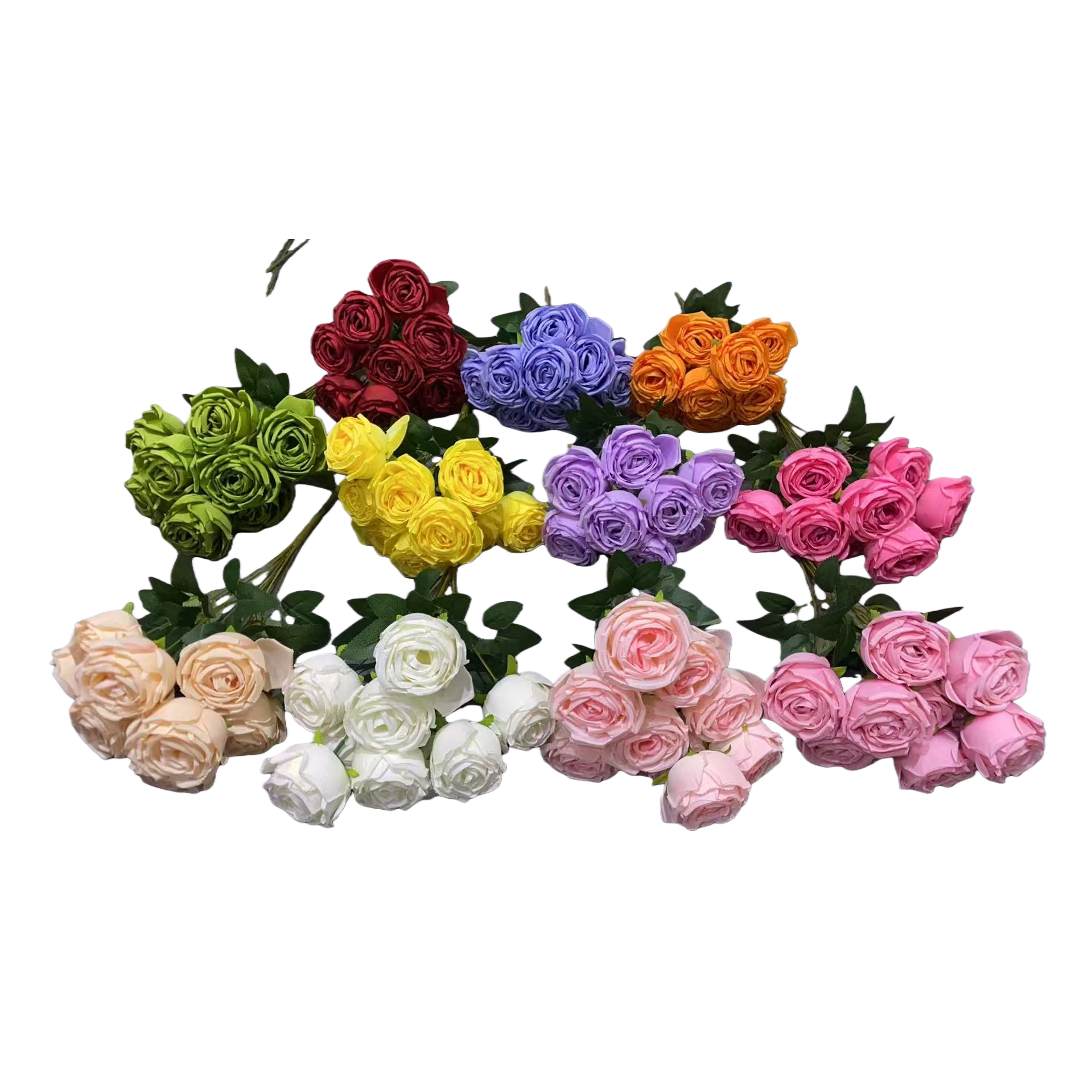 A simulated colorful rose bouquet with rose petals, featuring a special 9-head "Flowers" imperial concubine rose Item Picture