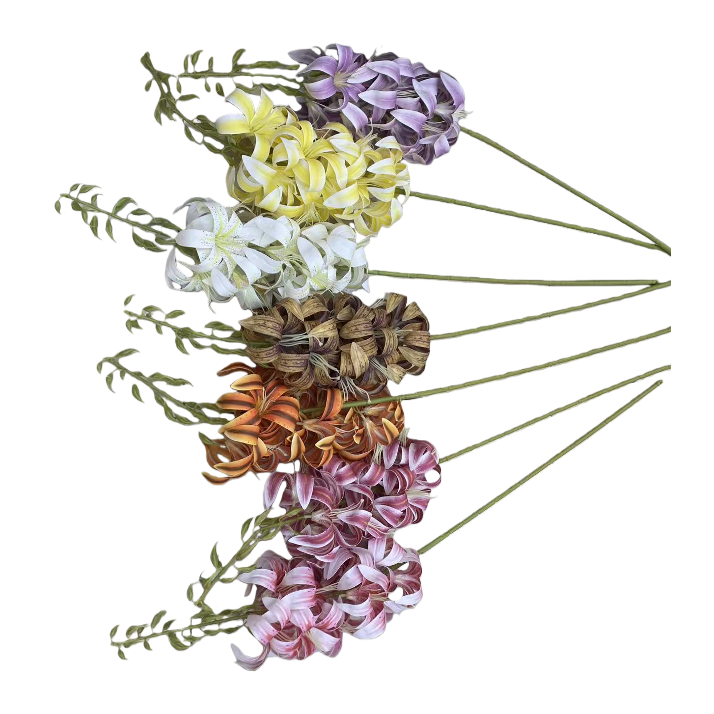 Monet's Garden colorful simulated plastic flower bouquet, handcrafted single stem of concubine lily Item Picture