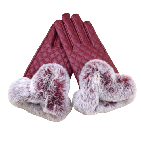 Winter women's warm gloves with U-shaped leather and oily fur for ladies