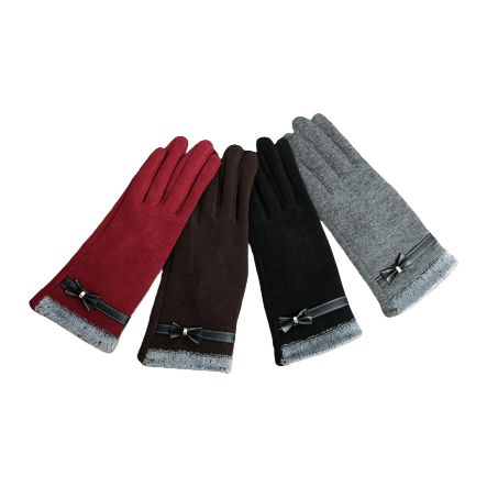 New Korean-style touch screen bow, cute and non-falling, with a fleece opening for cycling, autumn and winter fleece women's gloves