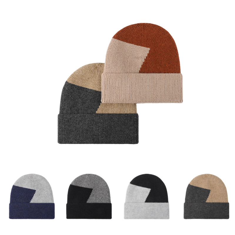 European and American outdoor thickened warm cold hat, men's color-blocked ear-protective thickened headband, autumn and winter woolen knitted hat, women's 150402788 Item Picture