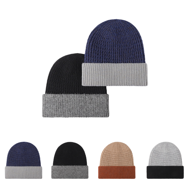 Autumn double-layer warm thickened knitted cap for men and women, cold cap, European and American brim woolen cap wholesale, knitted cap, solid color knitted cap Hat150743035