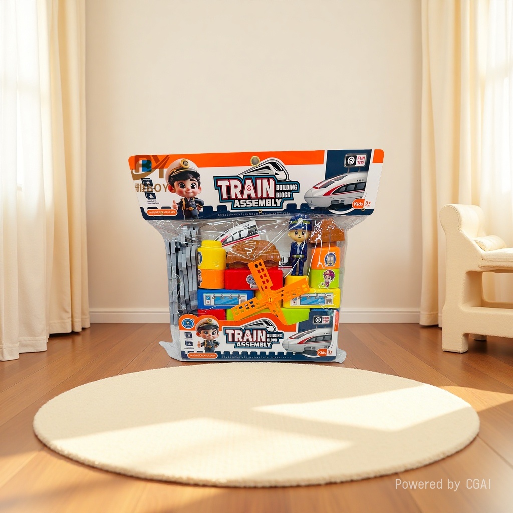 Q-version miniature medium-sized building block toy set, train model bean-building blocks details Picture