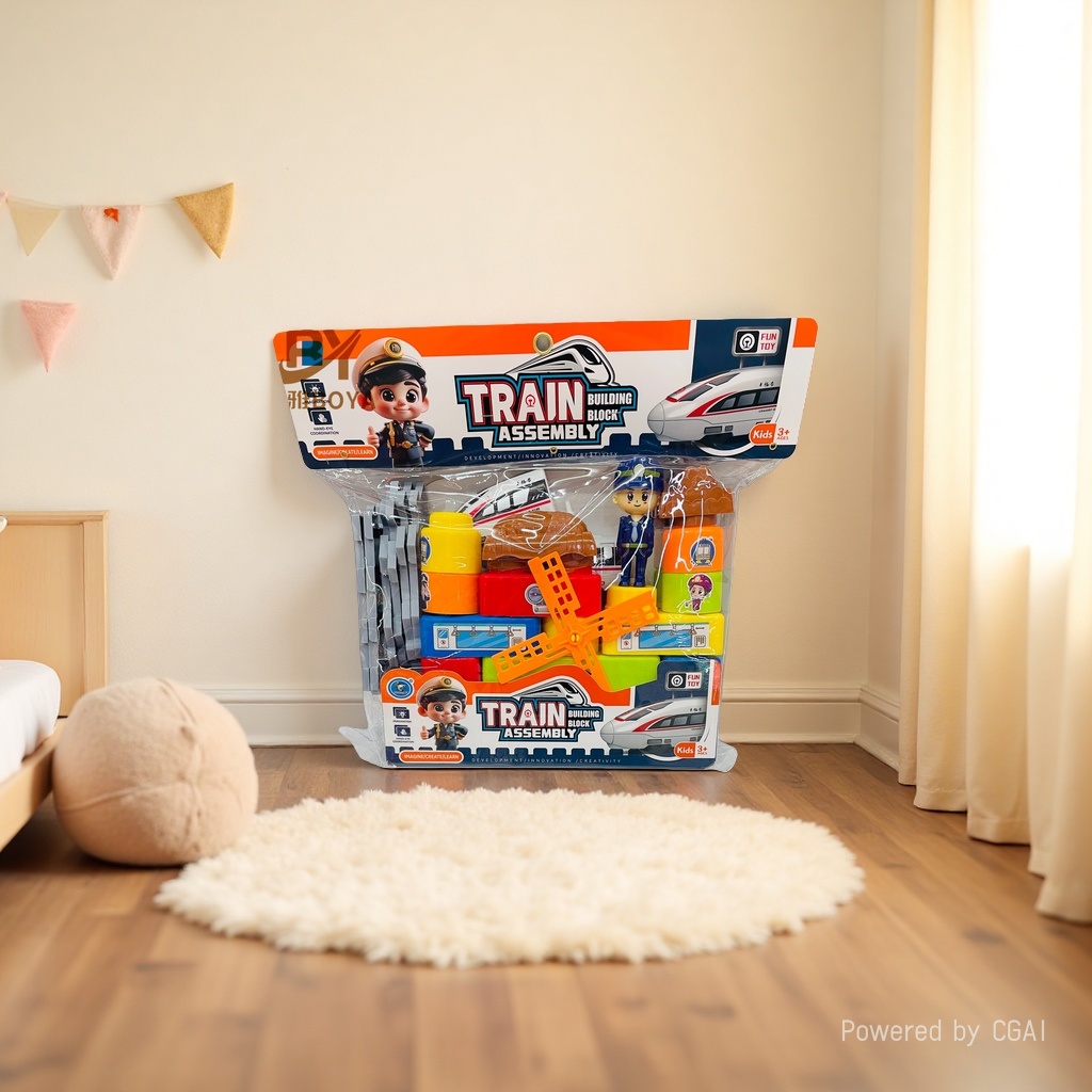 Q-version miniature medium-sized building block toy set, train model bean-building blocks Specification image