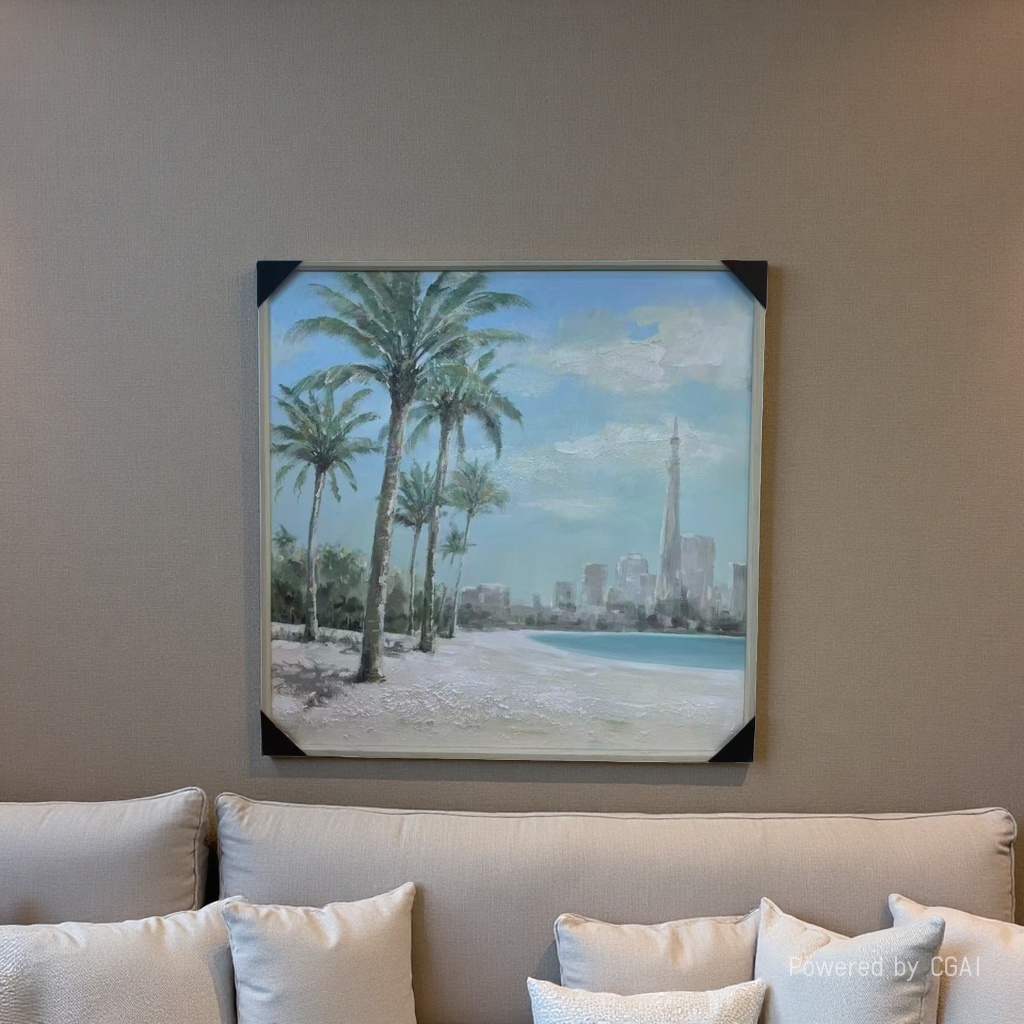 Nordic modern beach and sea view decorative painting, coconut tree and pineapple combination poster, living room and bedroom wall decorative painting 094400991
