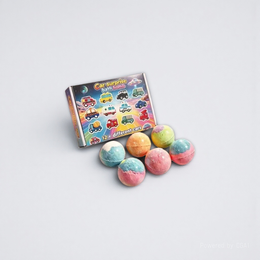 Colorful car-themed washing bags, bath balls, shampoo, water wash, label cloth, blank Specification image