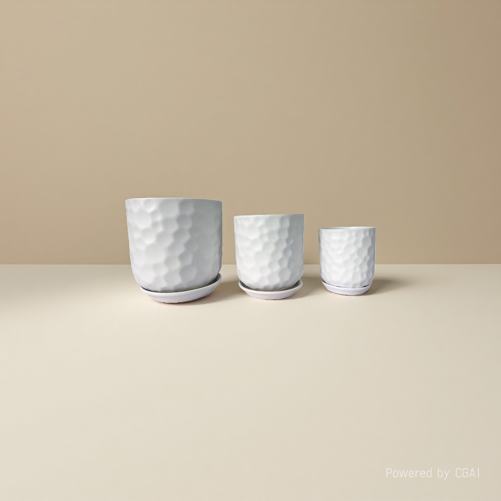 White honeycomb-textured plastic ceramic hydroponic flower pot container with inner box