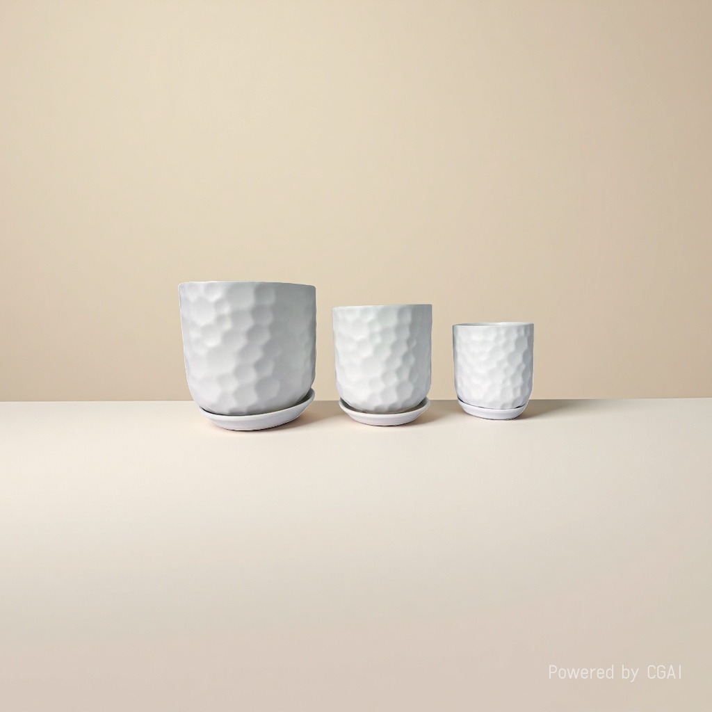 White honeycomb-textured plastic ceramic hydroponic flower pot container with inner box Application Scenario
