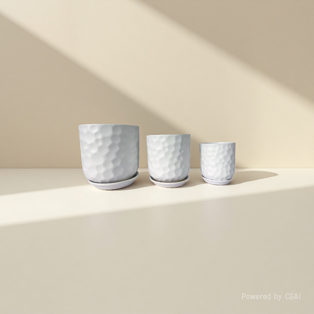White honeycomb-textured plastic ceramic hydroponic flower pot container with inner box Specification image