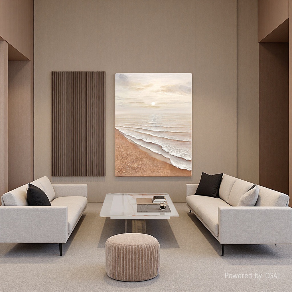 Pure hand-painted oil painting, cream decorative painting for the entrance hall, wabi-sabi style thick texture painting, living room sofa background wall, floor-standing hanging painting 094558443