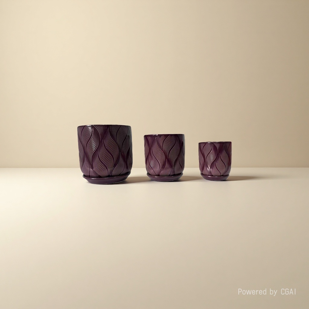 Purple corrugated patterned plastic ceramic hydroponic flower pot container with inner box details Picture