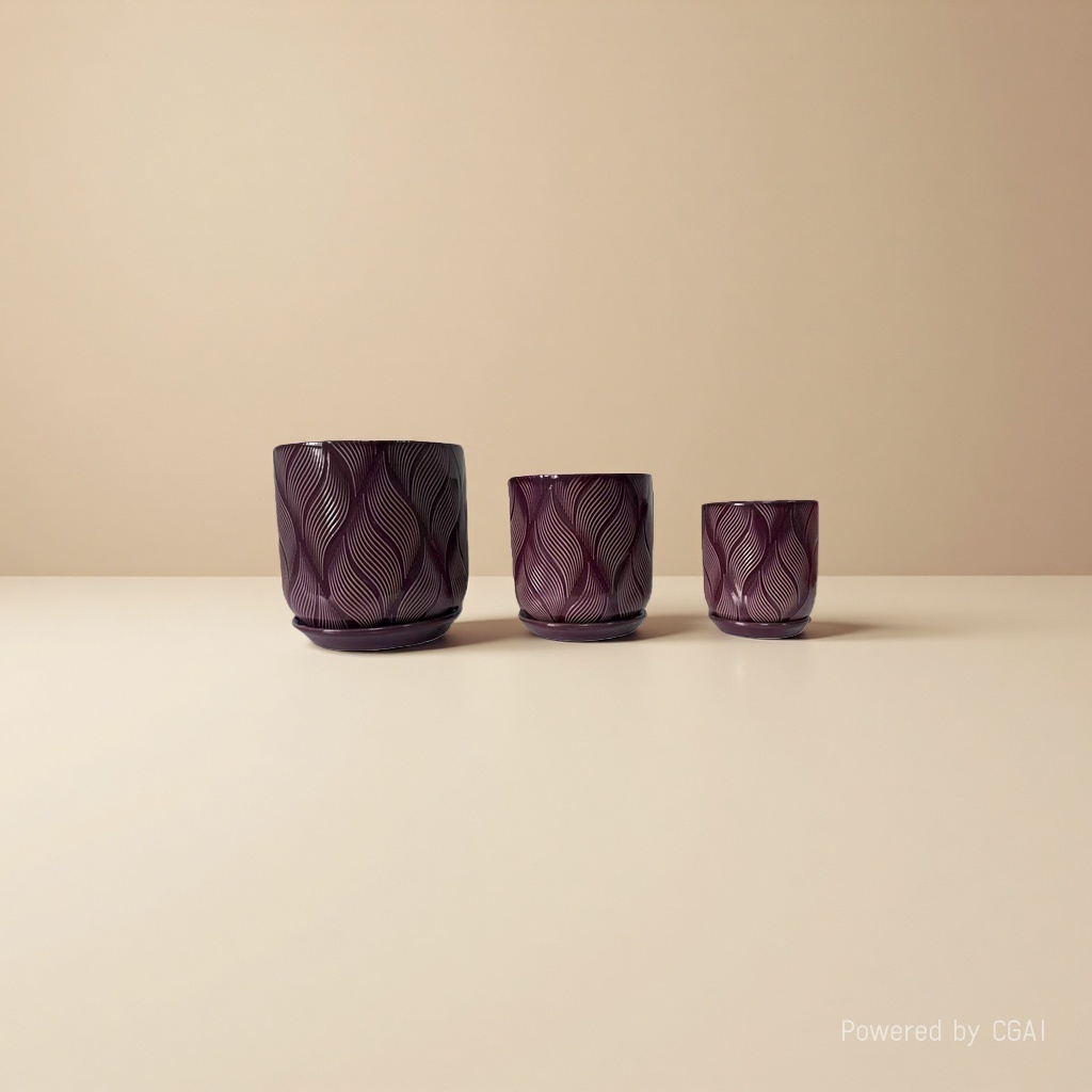 Purple corrugated patterned plastic ceramic hydroponic flower pot container with inner box
