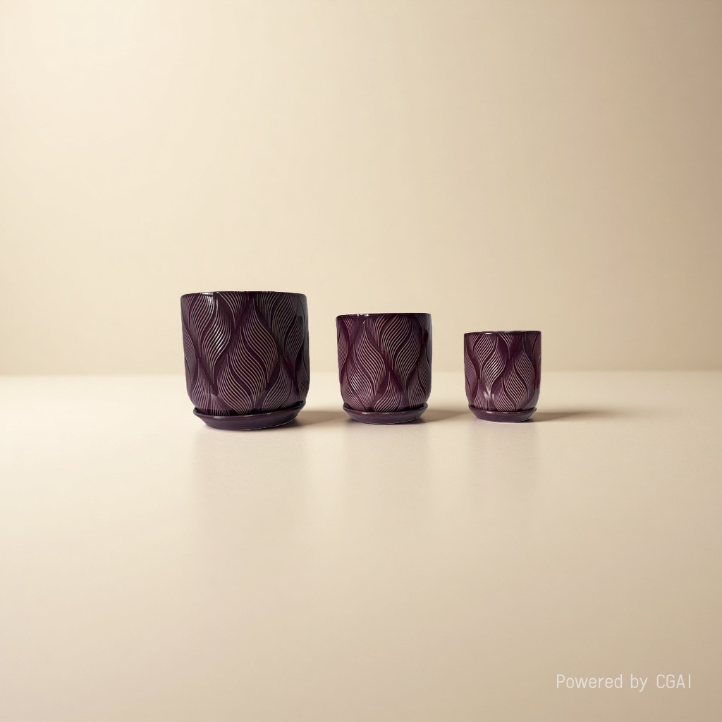 Purple corrugated patterned plastic ceramic hydroponic flower pot container with inner box Specification image