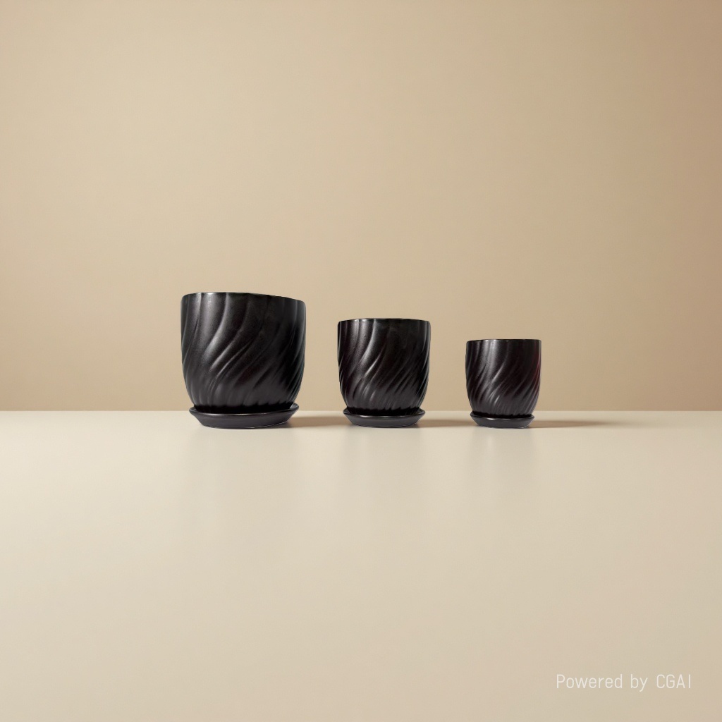 Black spiral-patterned plastic hydroponic flowerpot container with inner box, suitable for the main body of ceramic flowerpots
