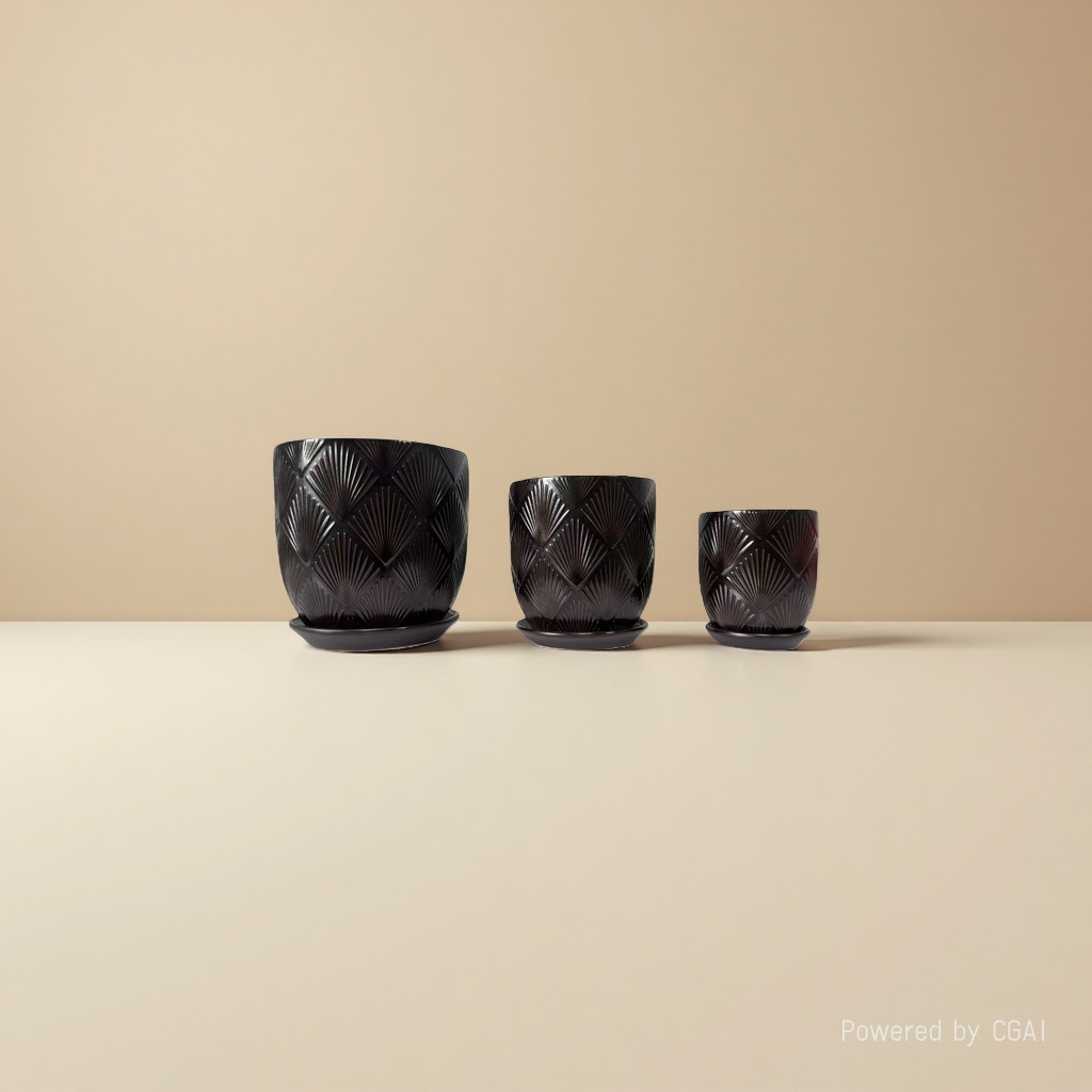 Black geometric-patterned plastic ceramic hydroponic flower pot container with inner box