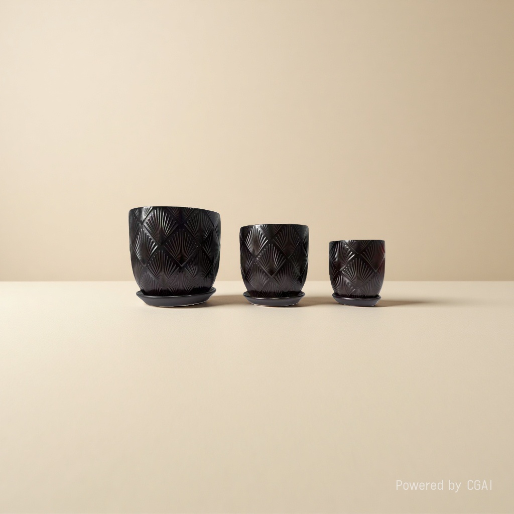 Black geometric-patterned plastic ceramic hydroponic flower pot container with inner box details Picture