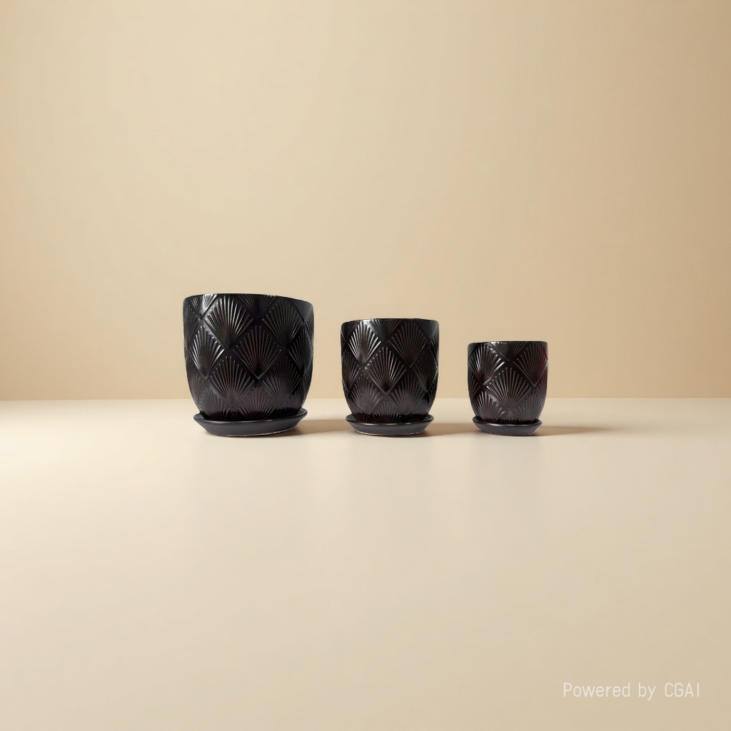 Black geometric-patterned plastic ceramic hydroponic flower pot container with inner box Specification image