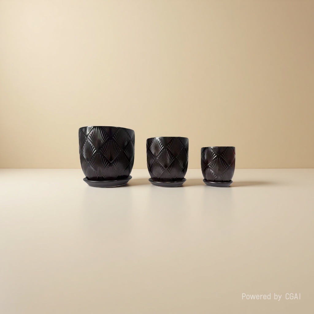 Black geometric-patterned plastic ceramic hydroponic flower pot container with inner box Application Scenario