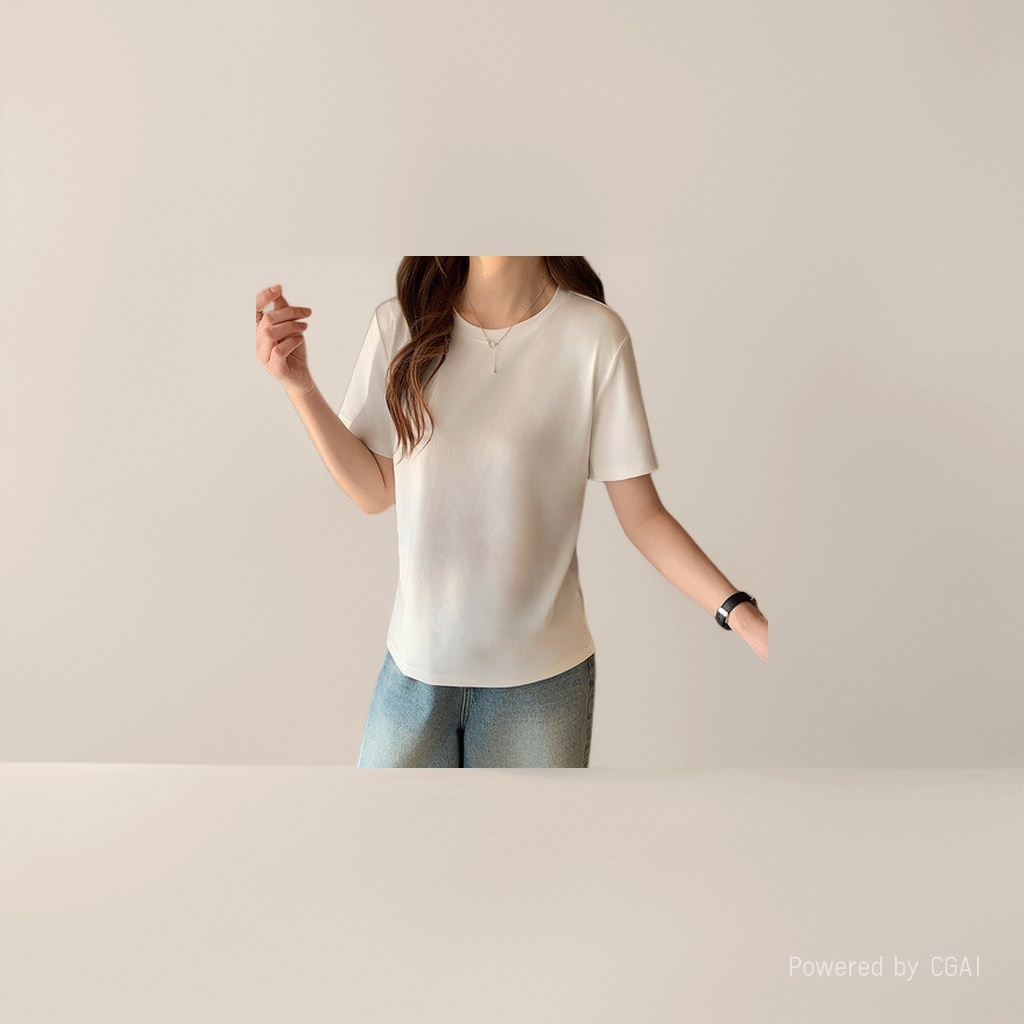 莫代尔白色短袖T恤女V领简约背心上衣半袖均码