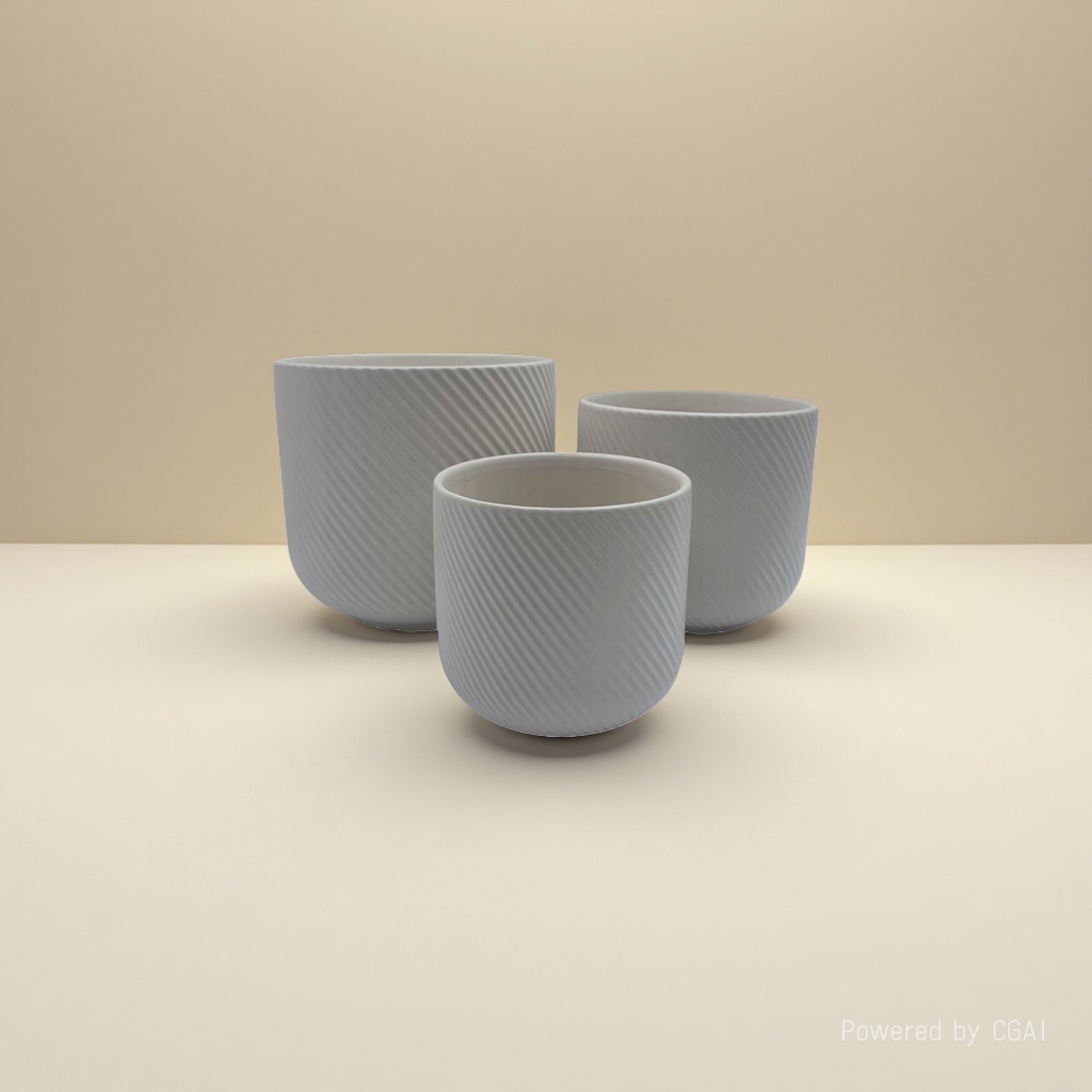 White striped ceramic flowerpot