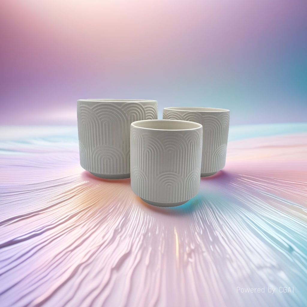 White striped ceramic flowerpot set details Picture