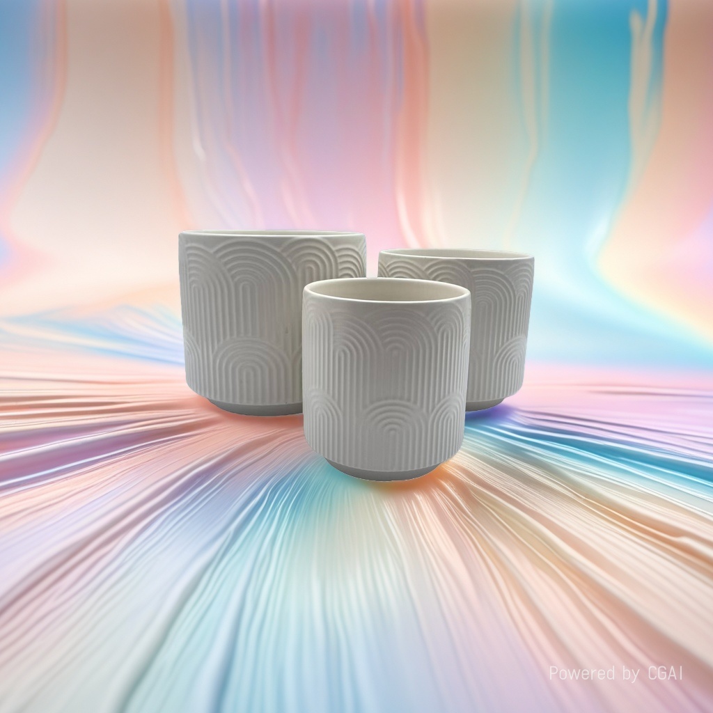 White striped ceramic flowerpot set