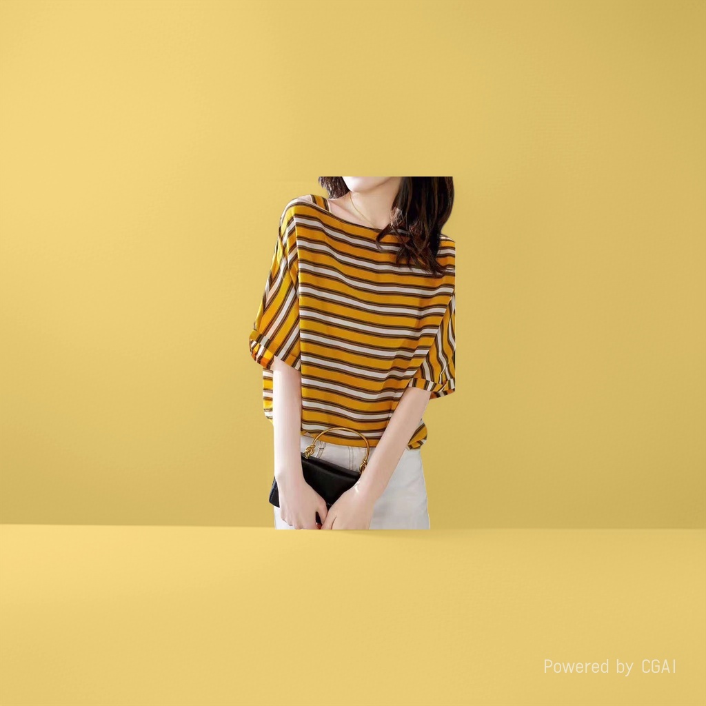 女士长袖橙色条纹款女式衬衫时尚经典款