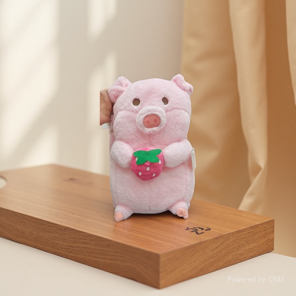 A pink piglet plush toy with a strawberry pattern in hand, a trendy plush schoolbag Specification image