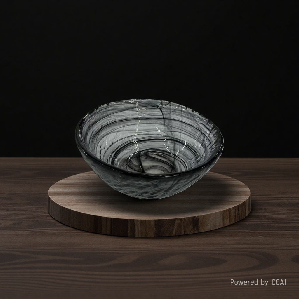 Creative large round salad bowl decoration model room soft decoration model room desktop ink-wash fruit plate glass bowl