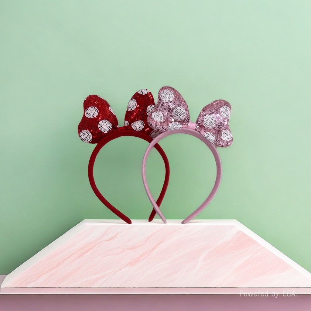 Red and pink sequined polka dot pearl children's headband base Specification image