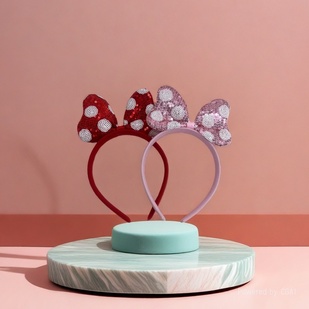 Red and pink sequined polka dot pearl children's headband base details Picture