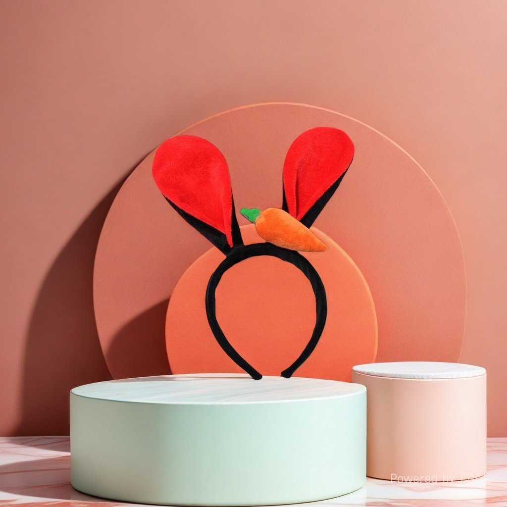 Red rabbit-ear pearl children's headband base, sweet and cute headband details Picture
