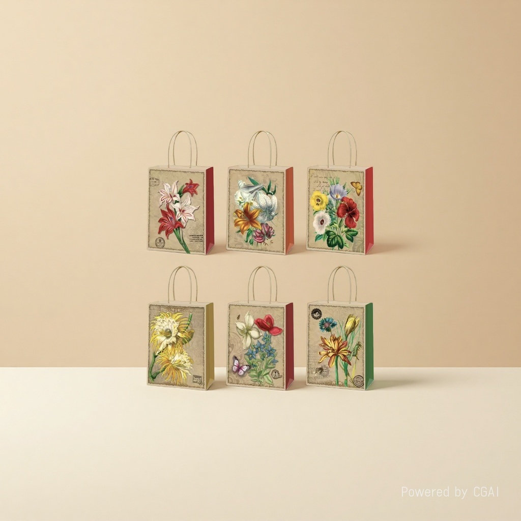 Thick and simple PP gift bag with retro floral patterns made of kraft paper and plastic