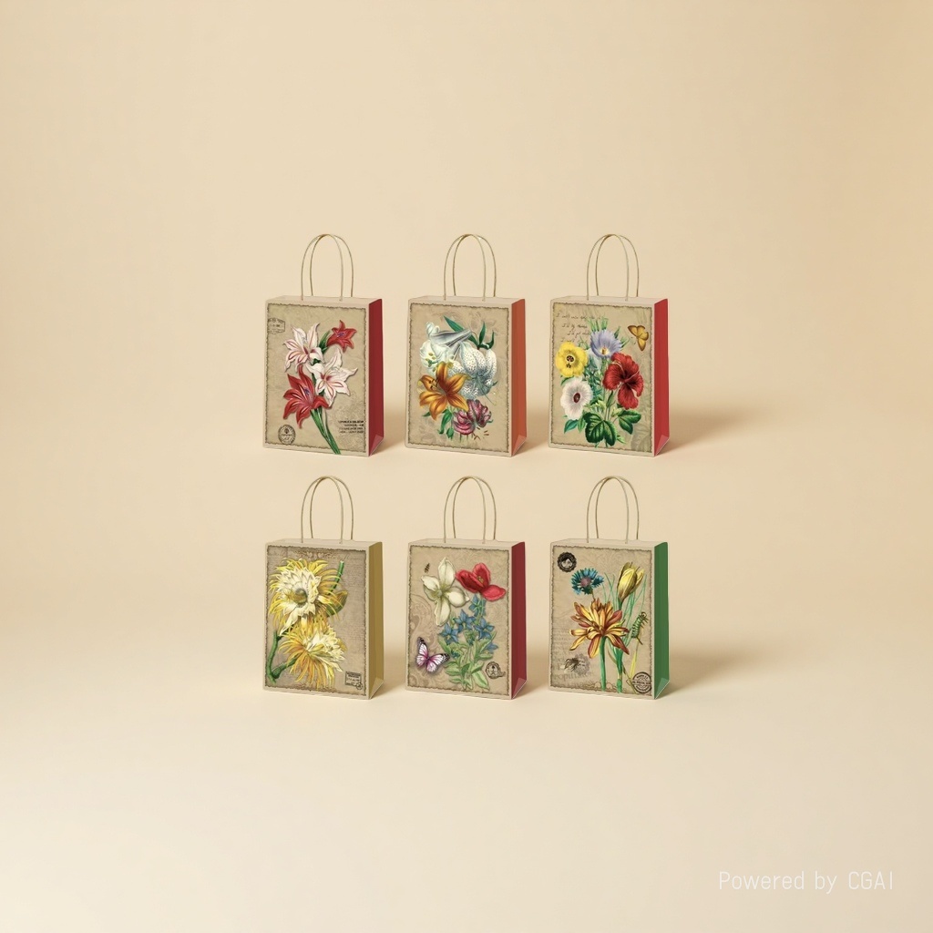 Thick and simple PP gift bag with retro floral patterns made of kraft paper and plastic Specification image