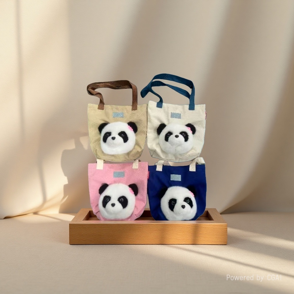 Cute flower panda single-shoulder bag, Tote cartoon canvas bag, large capacity doll zipper, plush toy back Application Scenario