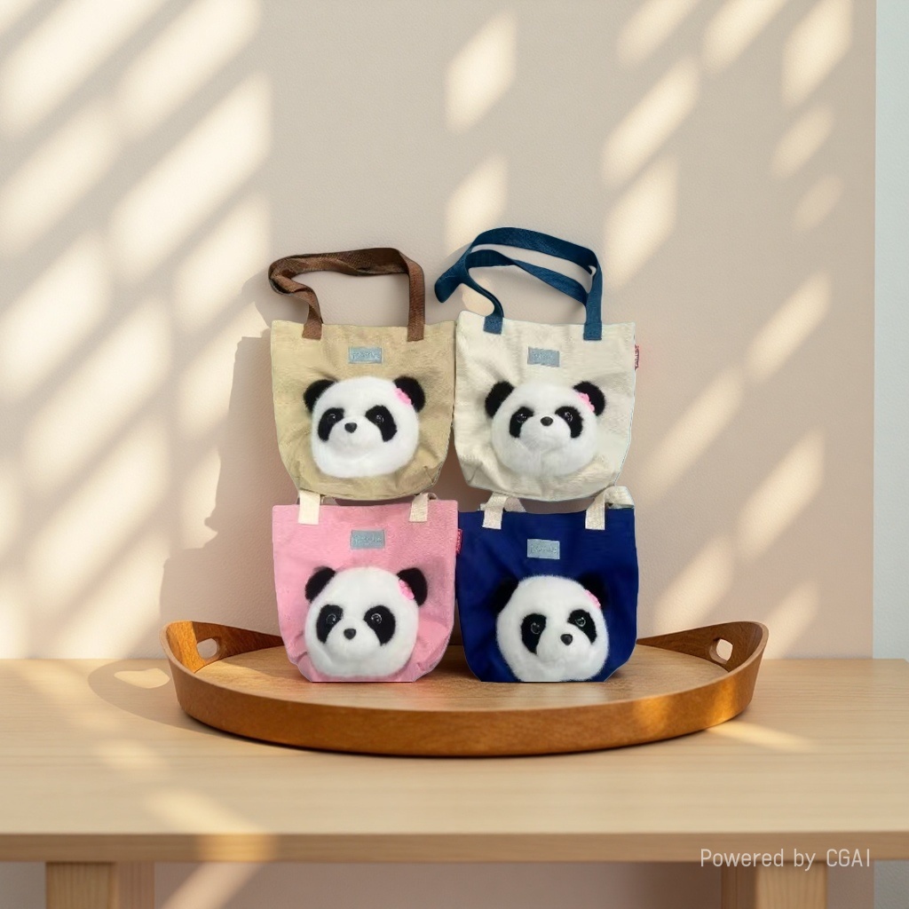 Cute flower panda single-shoulder bag, Tote cartoon canvas bag, large capacity doll zipper, plush toy back Specification image