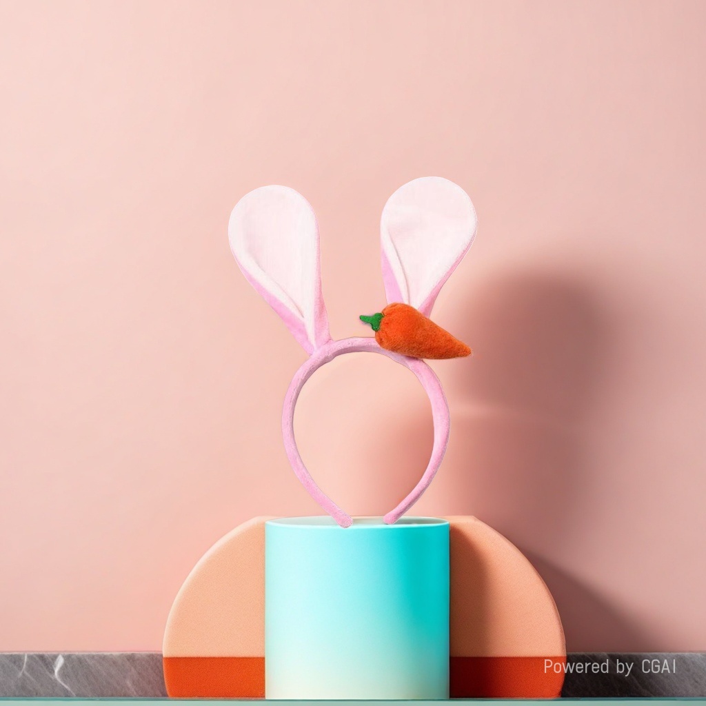 Pink rabbit ear pearl children's headband base, sweet and cute headband details Picture