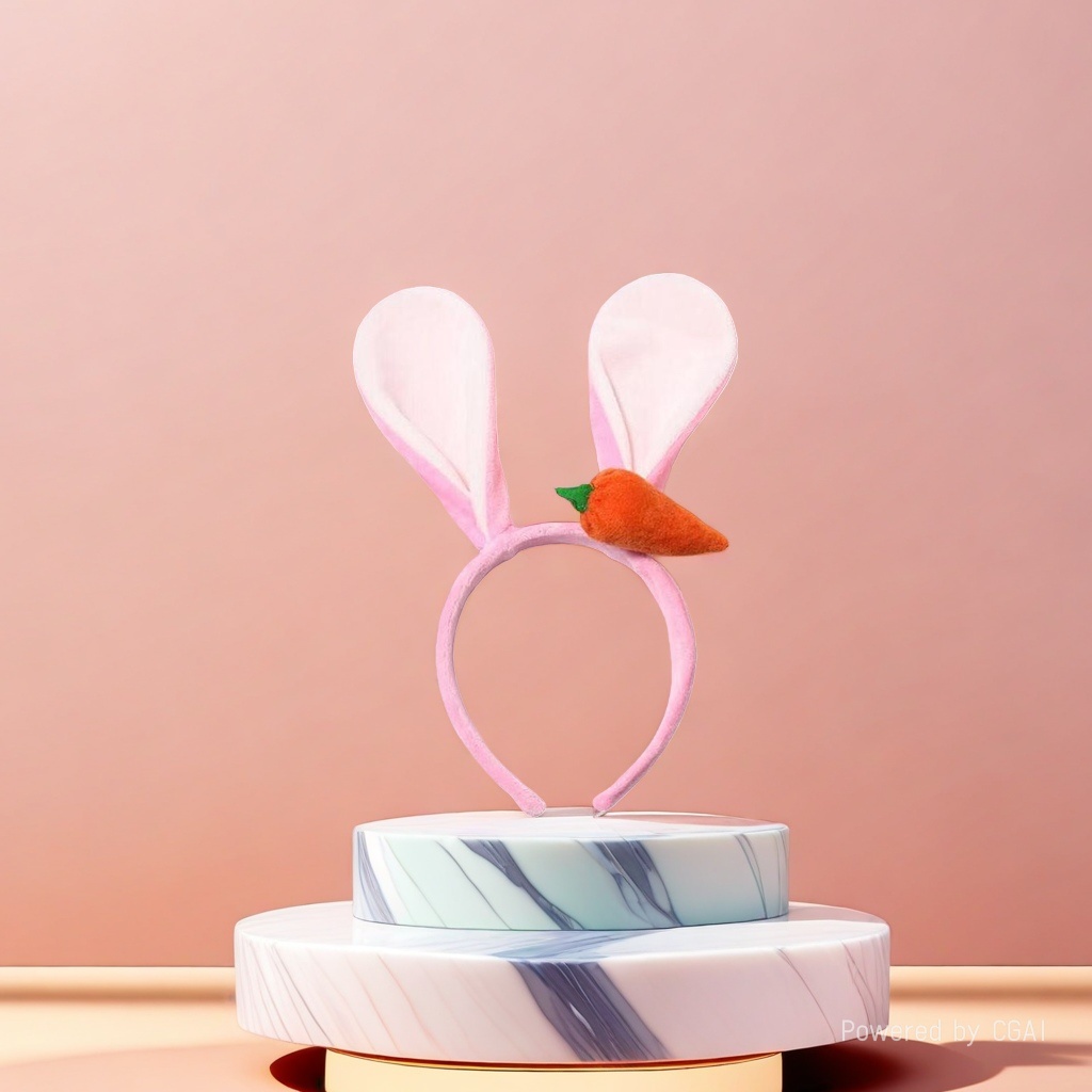 Pink rabbit ear pearl children's headband base, sweet and cute headband Specification image