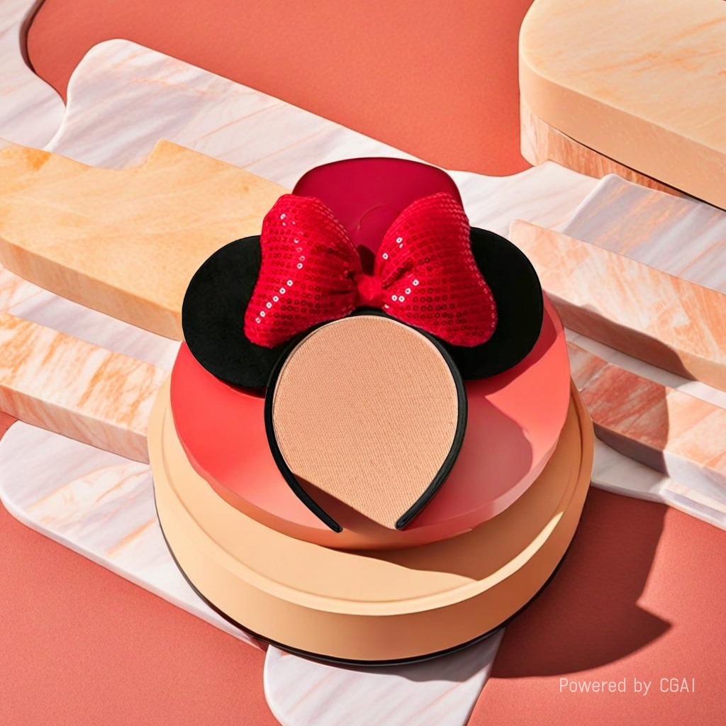 Red sequined bow, black Mickey Mouse ears, pearl children's headband base