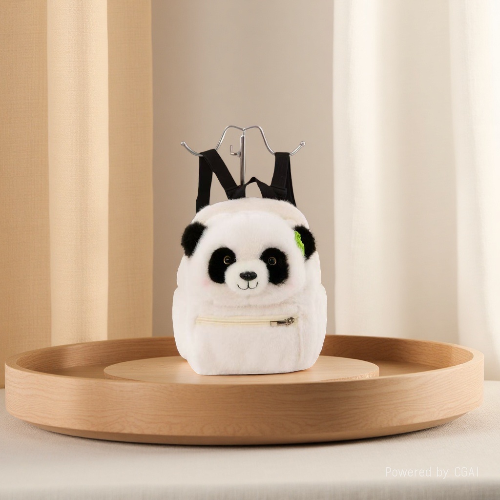 Cartoon backpack, cute little panda, fun student schoolbag, plush doll, breathable and versatile parent-child bag details Picture