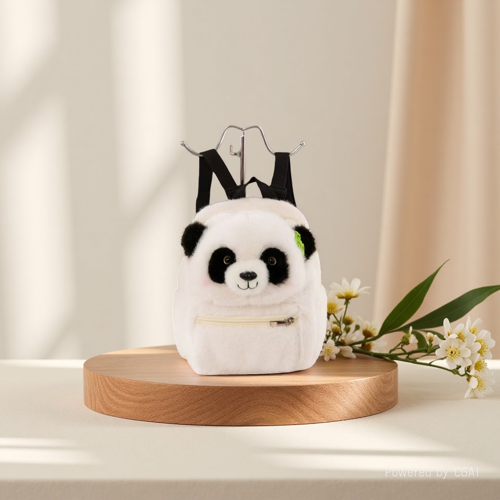 Cartoon backpack, cute little panda, fun student schoolbag, plush doll, breathable and versatile parent-child bag Specification image
