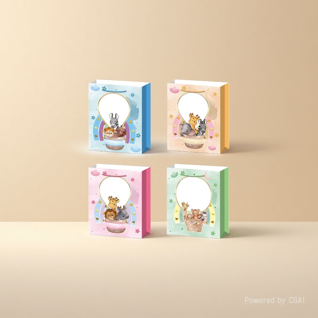 Cartoon animal hot air balloon pattern gift bag four-color set Application Scenario