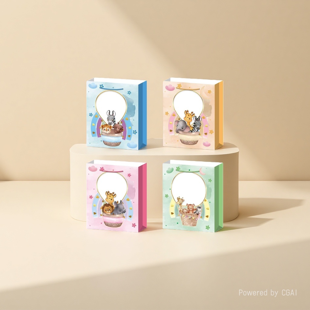 Cartoon animal hot air balloon pattern gift bag four-color set details Picture