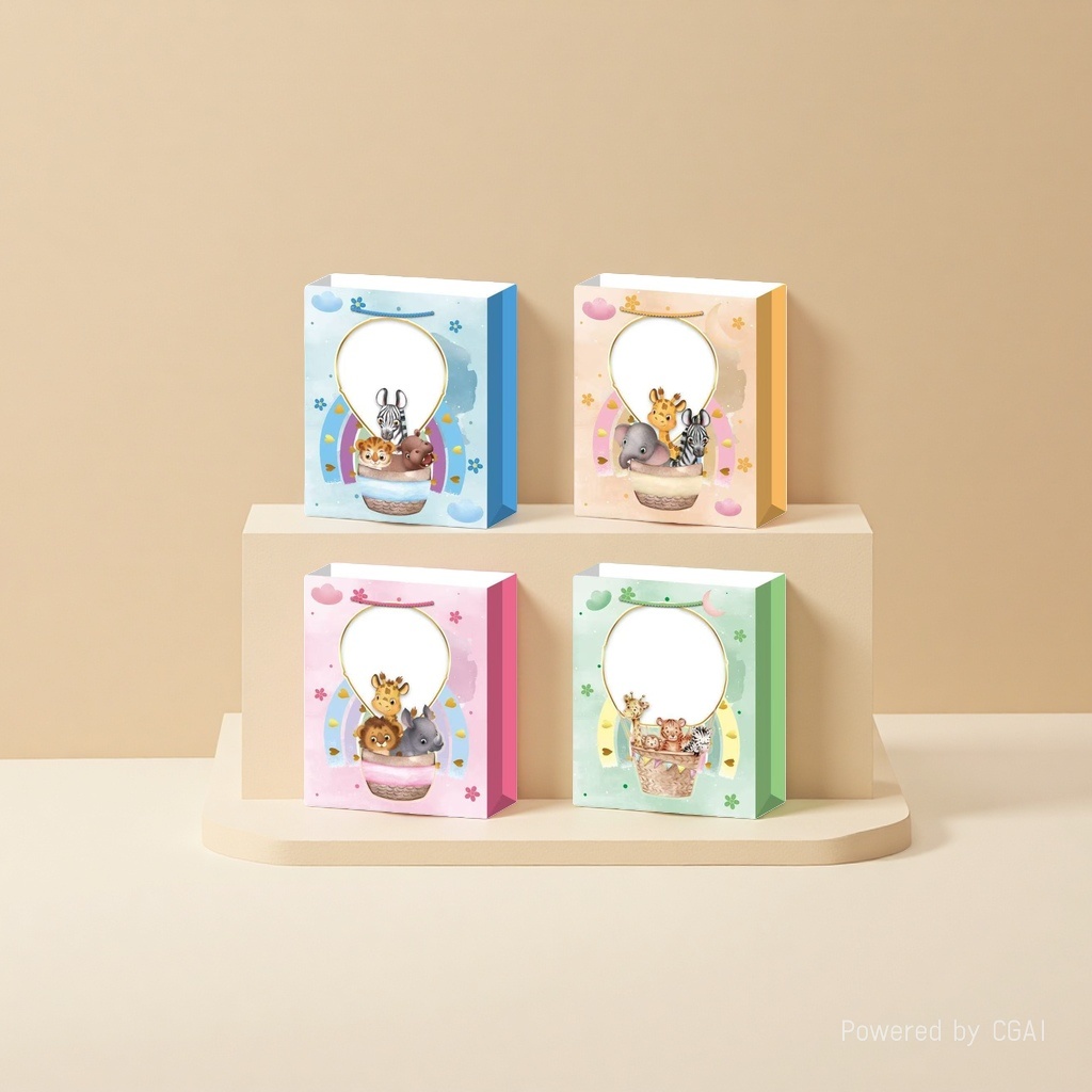 Cartoon animal hot air balloon pattern gift bag four-color set