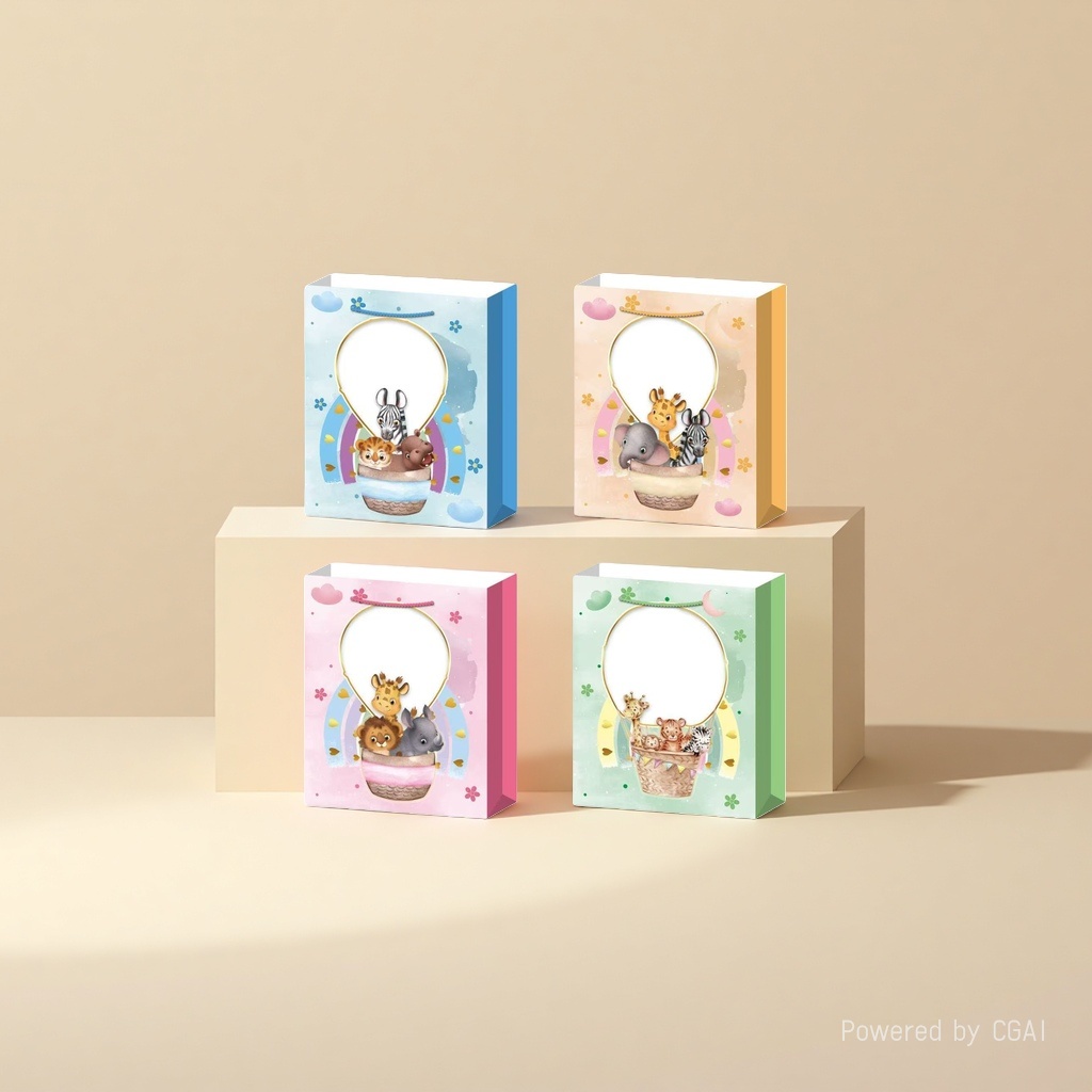 Cartoon animal hot air balloon pattern gift bag four-color set Specification image