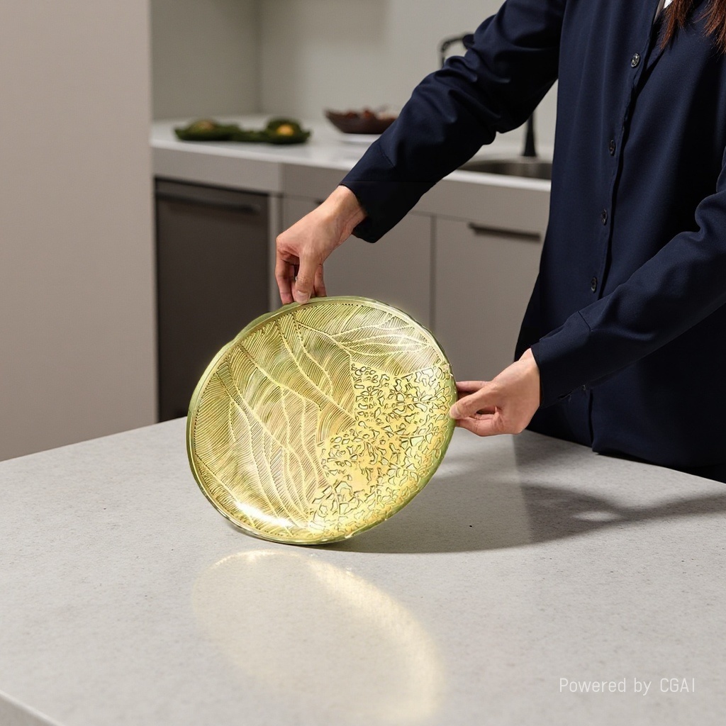 新款金色叶纹镜面托盘 婚庆装饰盘 花托画架蛋糕木架塑料盘