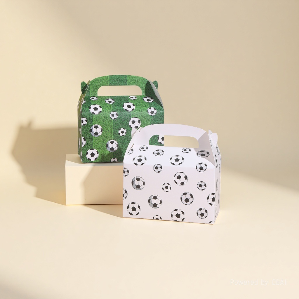 Collecting football-patterned paper boxes around star teams Specification image