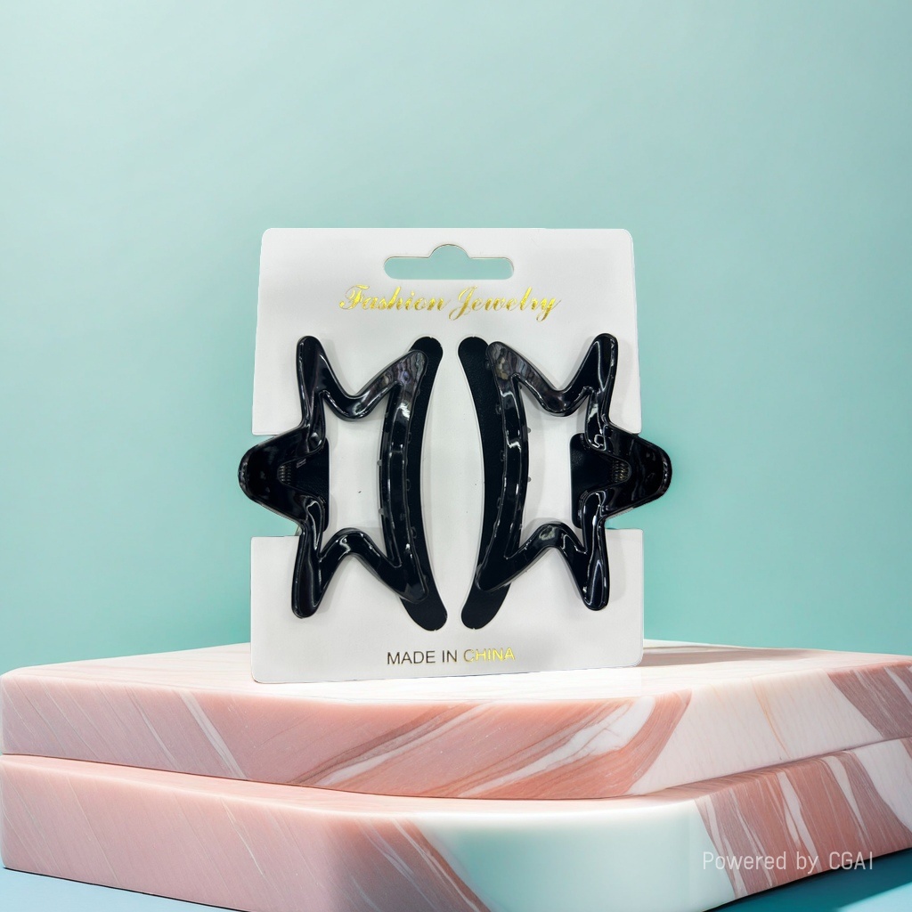 Black star-shaped acetic acid shark clip hairpin fashion jewelry packaging grabber details Picture