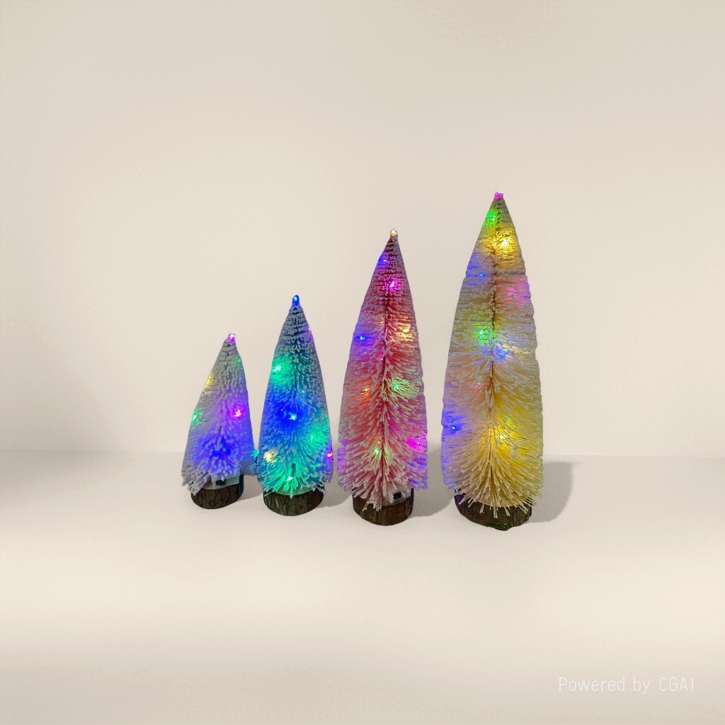 Christmas decorative tree glowing ornaments, Christmas scene arrangement desktop ornaments