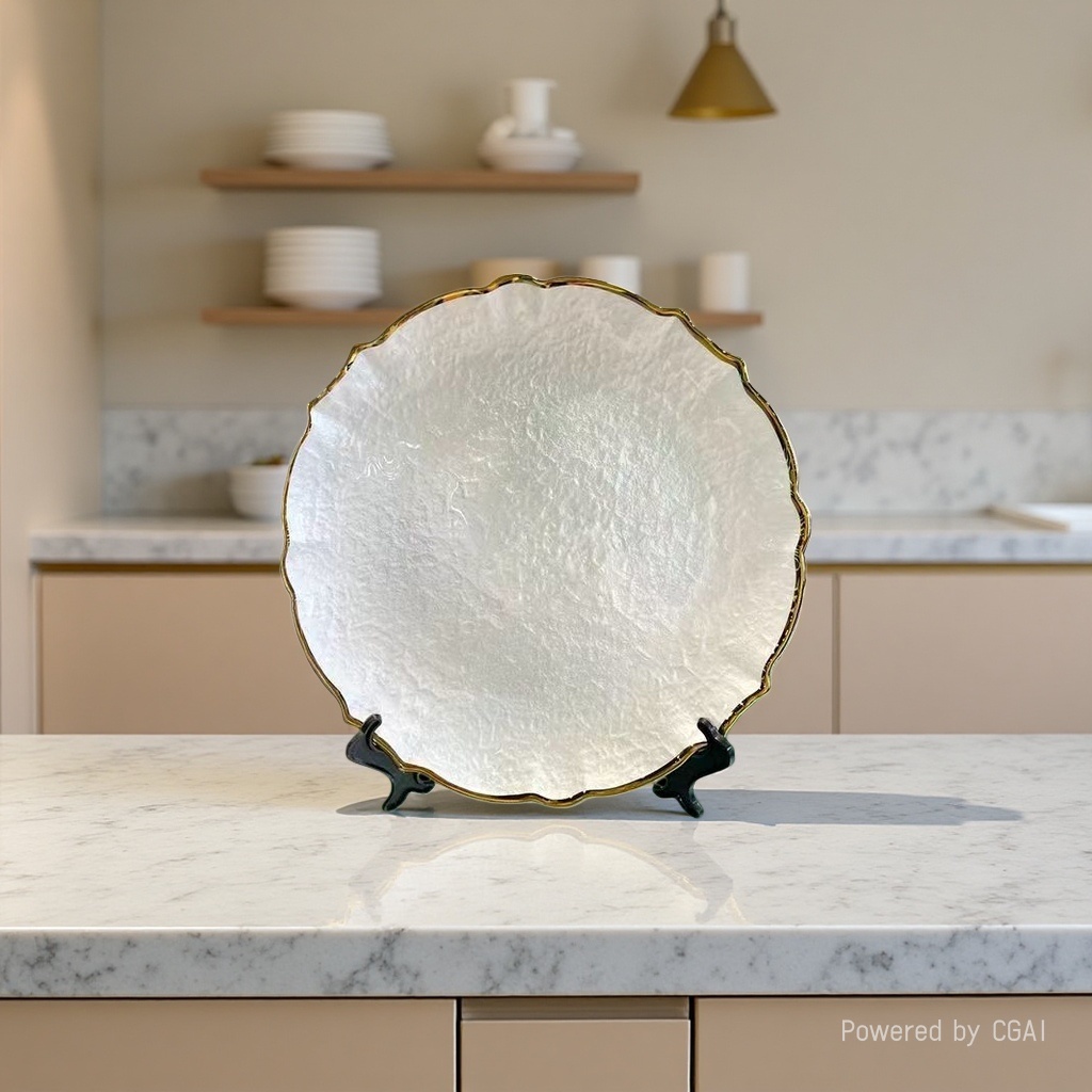 Round, golden-framed, white plate, glass plate, Western tableware, fruit plate Specification image